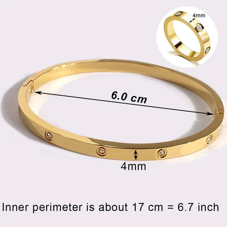 Style Luxury Bijoux Pulseira Feminina Bangle Ring Set Stainless Steel Jewelry Fit Lover Female Crystal Bracelets Rings Fashion Women