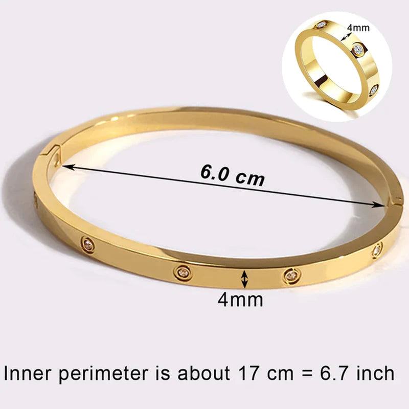 Style Luxury Bijoux Pulseira Feminina Bangle Ring Set Stainless Steel Jewelry Fit Lover Female Crystal Bracelets Rings Fashion Women