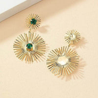Product Description Green Stone Big Metal Dangle Earring Post for Women Gold Color Vintage Geometric Statement Drop Earrings New Style