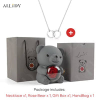 Women's Red Eternal Rose Teddy Bear with Stainless Steel Custom Names Necklace Jewelry Gifts Set for Woman Valentine'S Gift