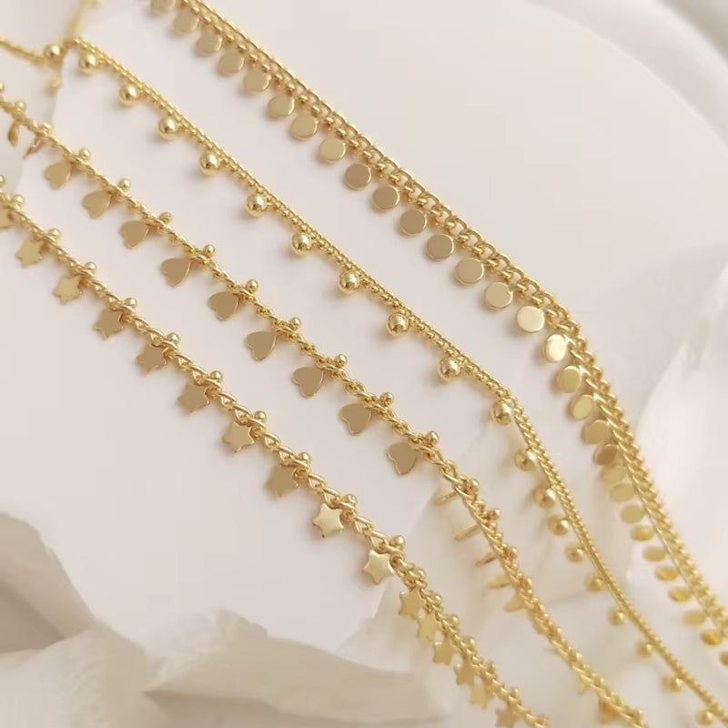 Brass 14K Gold Plated Star Heart Charms Bead Chain Satellite Cable Link Chains Diy for Women Necklace Bracelet Jewelry Making