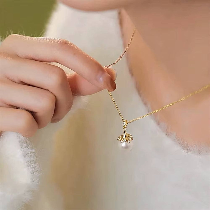 18K Gold Necklace Pendant round Natural Freshwater Pearl AU750 Yellow Gold Pendant Women'S Fine Jewelry Gift with Certificate