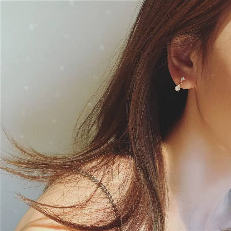 S925 Sterling Silver Japanese Water Drop Crystal Earrings Women Light Luxury Temperament Wedding 14K Real Gold Plating Jewelry
