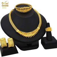 Dubai 24K Gold Color Jewelry Set for Women African Nigerian Necklace Set Earrings and Bracelets Bridal Indian Fashion