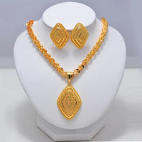 Fashion New Gold Color Wedding Jewelry Set Party Bride Women with Earrings Necklace