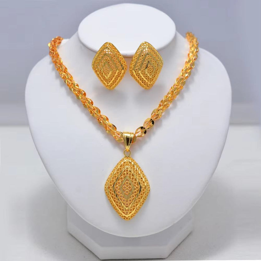 Fashion New Gold Color Wedding Jewelry Set Party Bride Women with Earrings Necklace