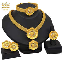 Dubai 24K Gold Color Jewelry Set for Women African Nigerian Necklace Set Earrings and Bracelets Bridal Indian Fashion