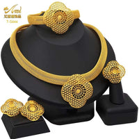 Dubai 24K Gold Color Jewelry Set for Women African Nigerian Necklace Set Earrings and Bracelets Bridal Indian Fashion