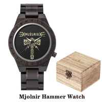 Viking Watches  Wooden Men Watch Top Japanese Quartz Movement Wristwatch with Helm of Awe Runic Circle Fashion Gift Box