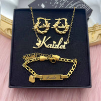 DHQH Original New Custom Name Set Jewelry Stainless Steel Love Crown Name Pendant Engraved Name Children'S Bracelet Necklace Set