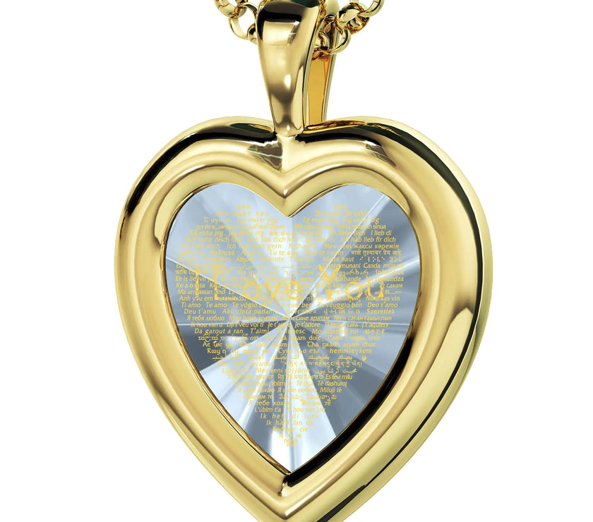 Gold Plated Silver Heart Pendant I Love You Necklace 120 Languages 24k Gold Inscribed