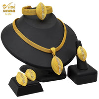 Dubai 24K Gold Color Jewelry Set for Women African Nigerian Necklace Set Earrings and Bracelets Bridal Indian Fashion