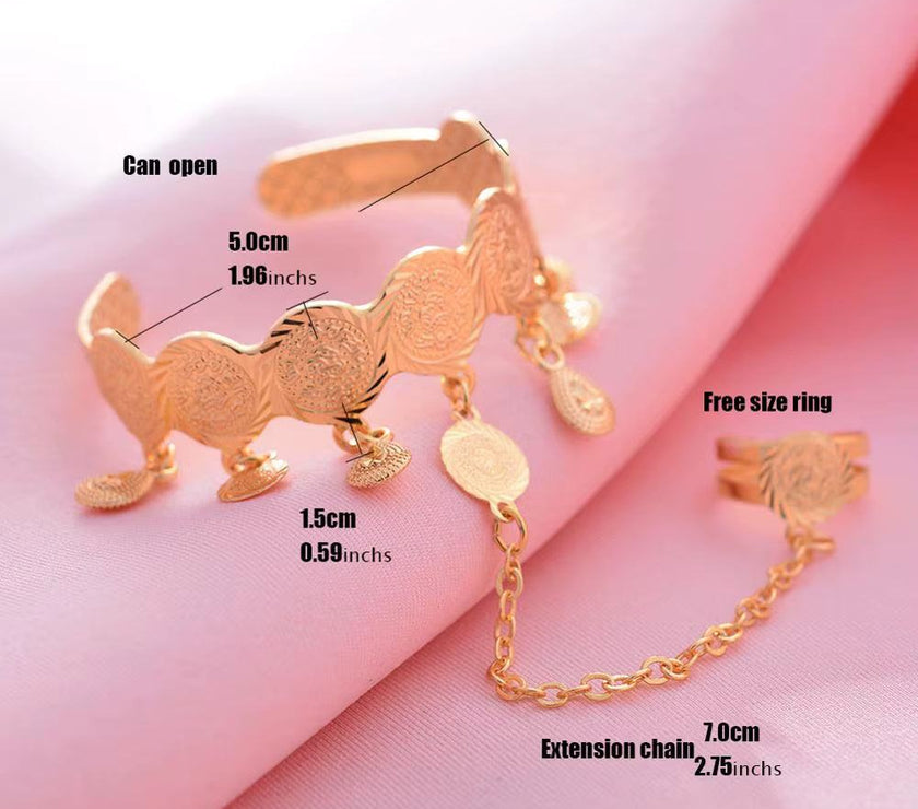Gold Color Coin Banglesfor Girl Baby Bracelet Islam Muslim Arabic Currency Money Gold Bracelets Bangle Jewelry Birthday Gift