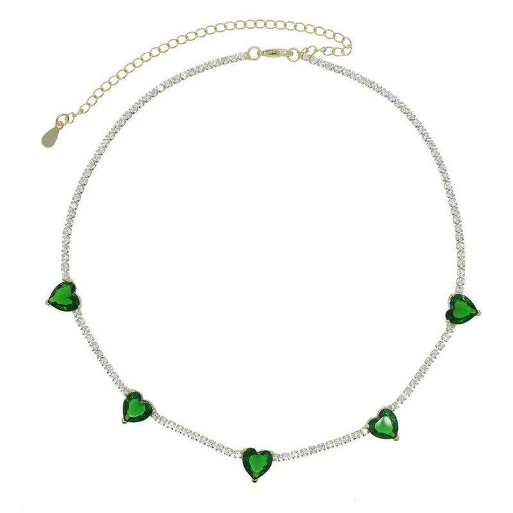 Valentine'S Day Gift Heart Design Fashion Jewelry Gold Color 3Mm CZ Tennis Chain Colorful Heart Stone Choker Necklace