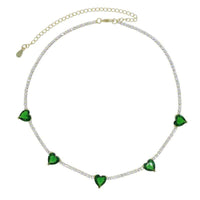 Valentine'S Day Gift Heart Design Fashion Jewelry Gold Color 3Mm CZ Tennis Chain Colorful Heart Stone Choker Necklace
