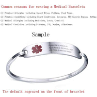 Free Engraving Medical Alert Bracelet Non Allergenic Surgical Steel ID Cuff Bangle Bracelets for Women Jewelry