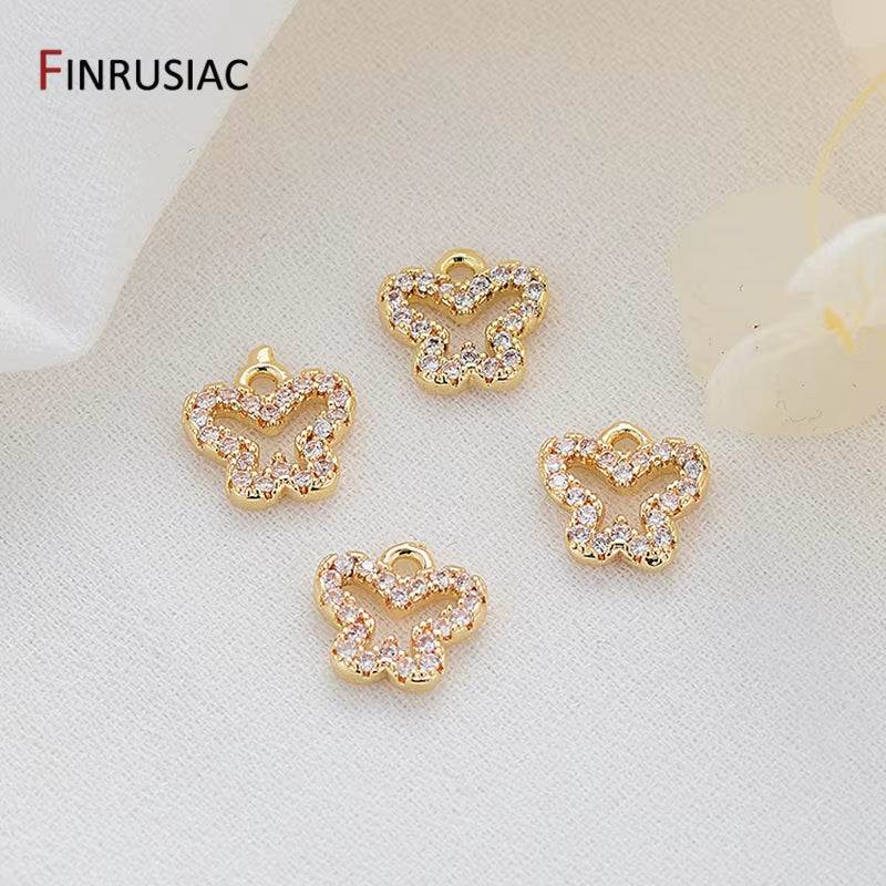 DIY Jewelry Making 6 Types 14K Real Gold-Plated Pave Setting Zircon Small Mini Fairy/ Butterfly/Violin/Hamsa Pendants Charms
