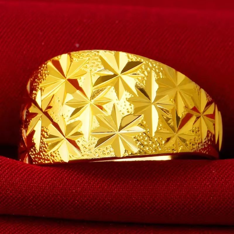 Fine 18K Gold Color Full Sky Star Rings for Women Men Bro Solid Plated Ring Adjustable Wedding Party Christmas Jewelry Gifts