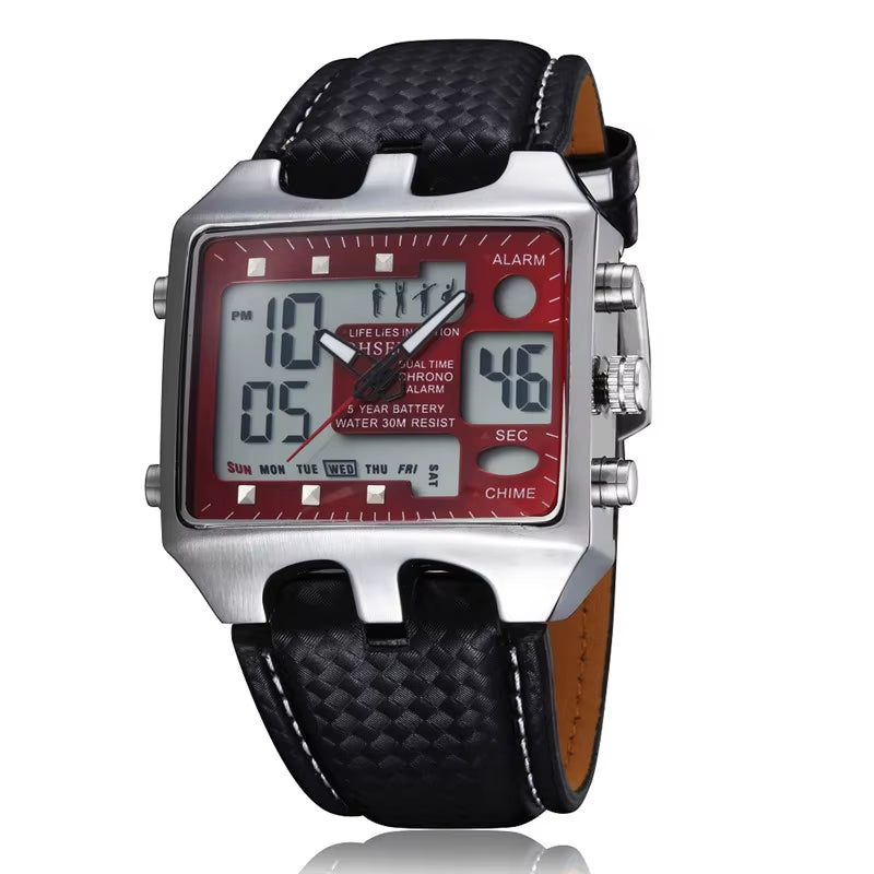 OHSEN Watches Men Sports Watches Men Dual Display Quartz Wristwatches Leather Men'S Watches Relogio Masculino Reloj Hombre