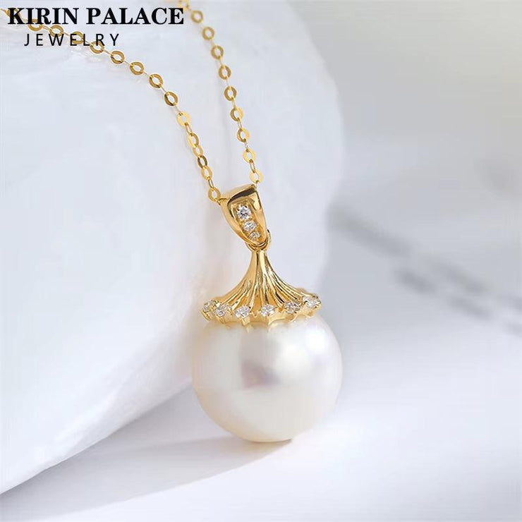 18K Gold Necklace Pendant round Natural Freshwater Pearl AU750 Yellow Gold Pendant Women'S Fine Jewelry Gift with Certificate