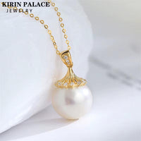 18K Gold Necklace Pendant round Natural Freshwater Pearl AU750 Yellow Gold Pendant Women'S Fine Jewelry Gift with Certificate
