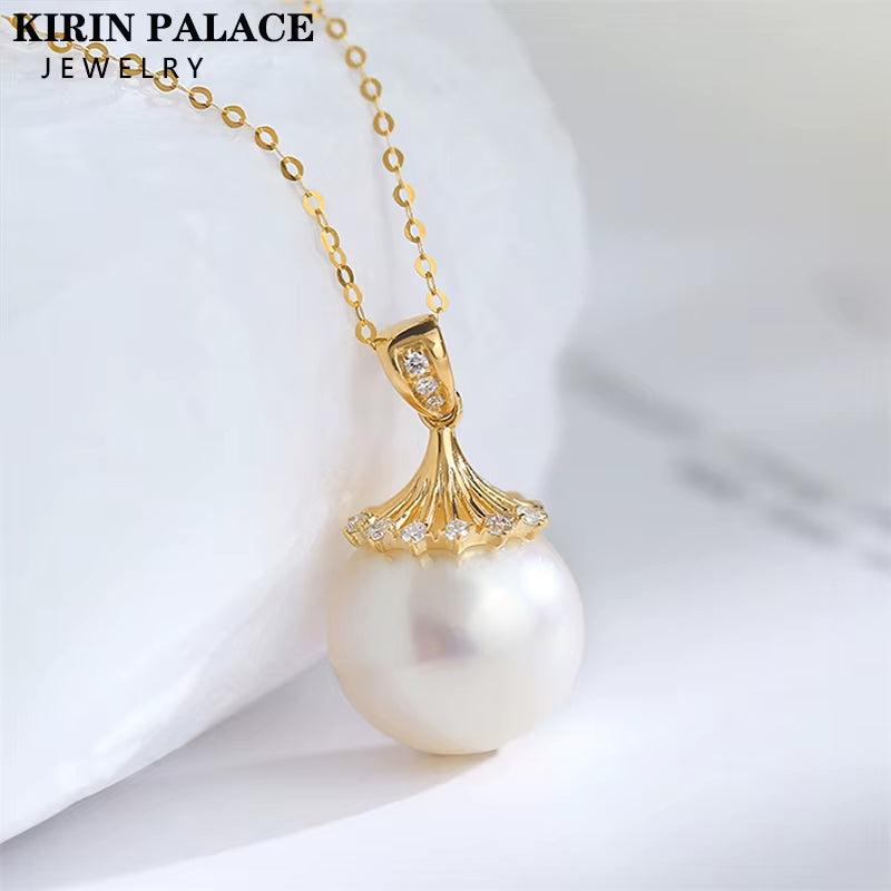 18K Gold Necklace Pendant round Natural Freshwater Pearl AU750 Yellow Gold Pendant Women'S Fine Jewelry Gift with Certificate