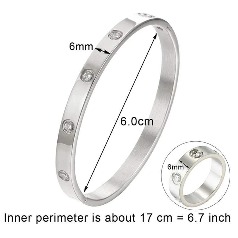 Style Luxury Bijoux Pulseira Feminina Bangle Ring Set Stainless Steel Jewelry Fit Lover Female Crystal Bracelets Rings Fashion Women