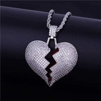 Broken Heart Necklace & Pendant Charms Chain for Men Real Gold Plated Hip Hop Jewelry