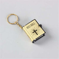  Style Gold Color Mini Holy Bible Keychain Real Paper Can Read Key Chain Pendant Keyring Fashion Religious Jewelry A865