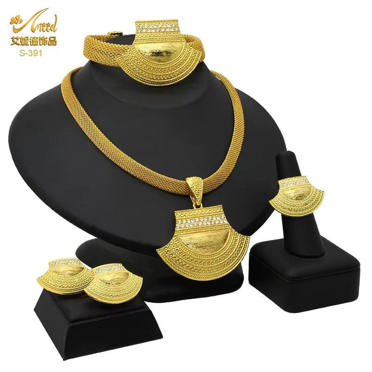 Dubai 24K Gold Color Jewelry Set for Women African Nigerian Necklace Set Earrings and Bracelets Bridal Indian Fashion