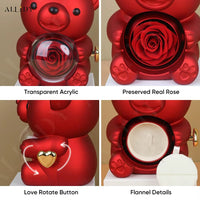 Allidy - Real Eternal Red Rose Teddy Bear Custom Name Necklace Jewelry Set Gift Box Christmas Valentine'S Birthday Wedding Gift