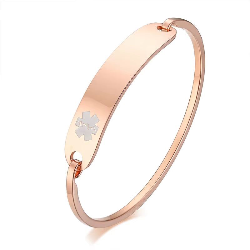 Free Engraving Medical Alert Bracelet Non Allergenic Surgical Steel ID Cuff Bangle Bracelets for Women Jewelry