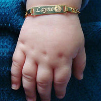 Personalize Name Bracelet for Baby Boy Girl Figaro Chain Smooth Bangle Link Gold Tone No Fade Safty Jewelry 12Cm to 15Cm