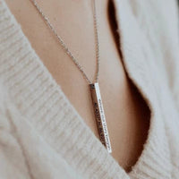 Women's Customized Personality Engrave Coordinates Name Stainless Steel Bar Necklace Pendant Men Women Valentines Day Gift for Lovers