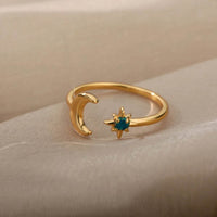 Christmas Zircon Moon Rings for Women Stainless Steel Glowing Moon Star Adjustable Finger Ring Aesthetic Wedding Jewelery Gift Bague Femme