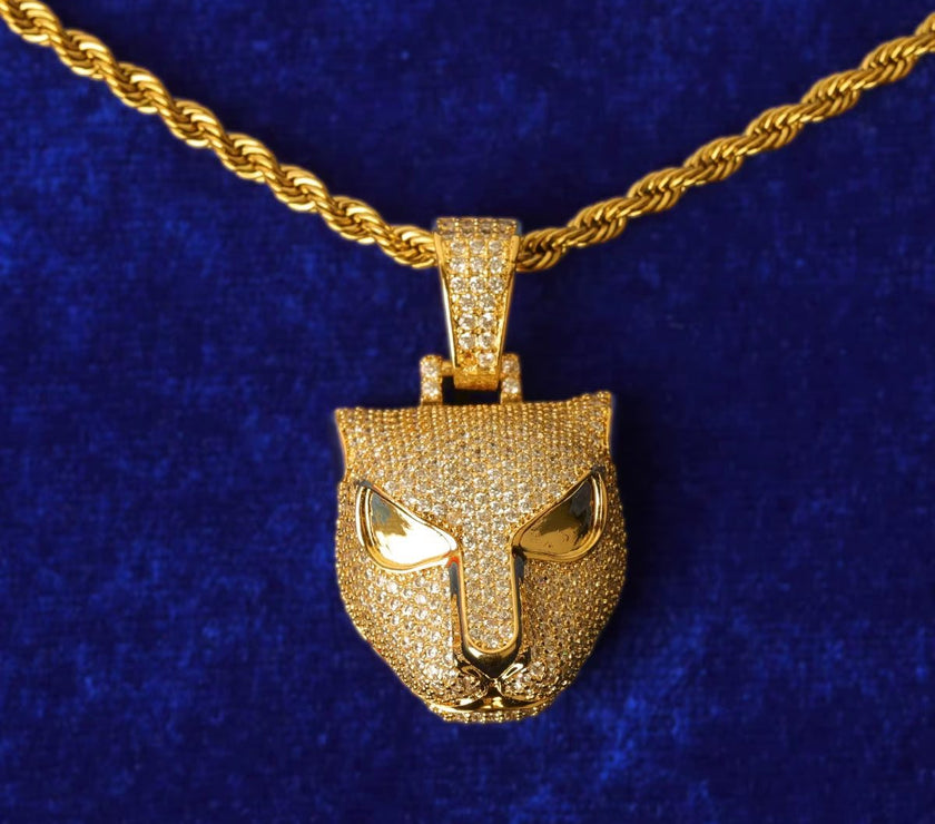 Animal Leopard Head Pendant Real Gold Plated Rapper Hip Hop Jewelry