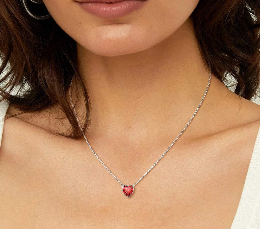 Dainty Silver Necklace Women 925 Sterling Silver Birthstone Love Heart Necklace, Birthday Valentines Gift