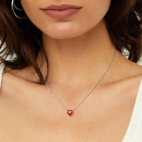 Dainty Silver Necklace Women 925 Sterling Silver Birthstone Love Heart Necklace, Birthday Valentines Gift