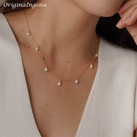 Real 14K Gold Filled Natural Pearl Necklace Gold Choker Handmade Pendants Collier Femme Kolye Collares Boho Jewelry for Women