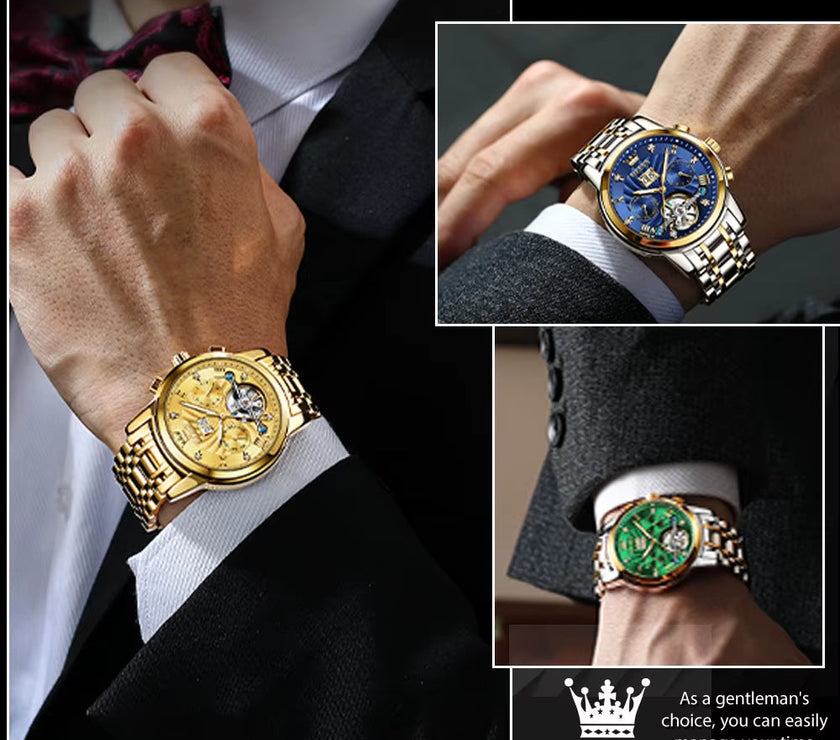 Mechanical Watches Automatic Watch Men Waterproof Stainless Steel Strap Skeleton Gold Watch Male Wristwatch