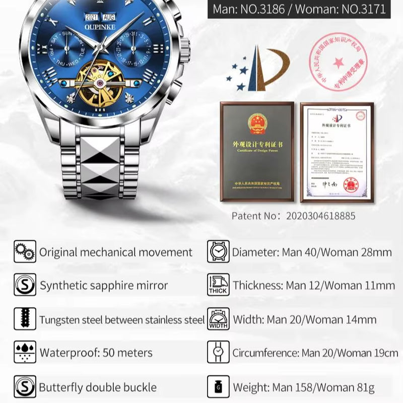 TOP Luxury Brand Couple Watches Pair for Men and Women Automatic Mechanical Lover'S Watches Waterproof Couple Watch Set