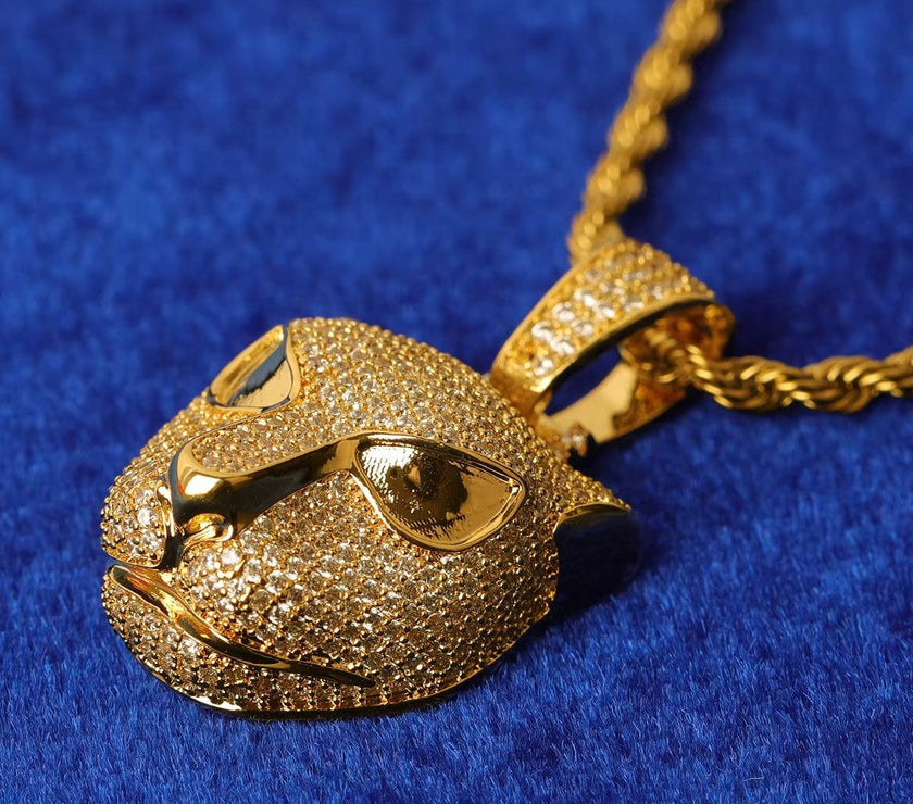 Animal Leopard Head Pendant Real Gold Plated Rapper Hip Hop Jewelry