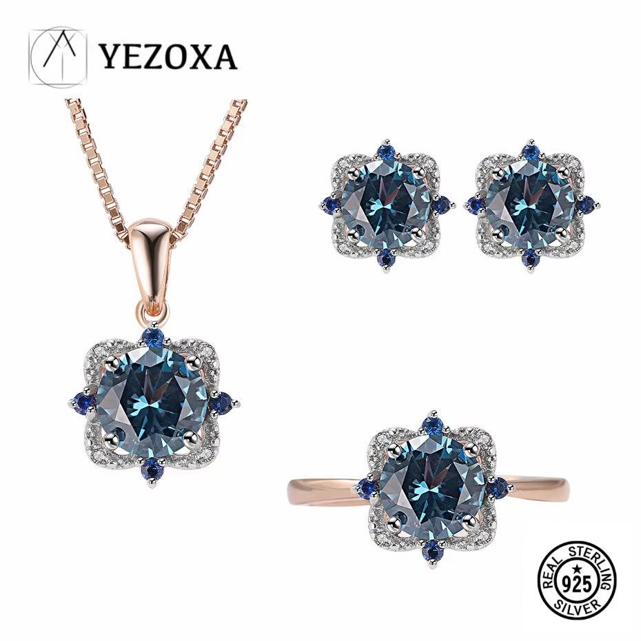 Real 925 Sterling Silver Jewelry Sets London Blue Topaz Created Gemstone for Women Birthday Wedding Fine Jewelry Rose Gold Plate