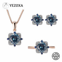 Real 925 Sterling Silver Jewelry Sets London Blue Topaz Created Gemstone for Women Birthday Wedding Fine Jewelry Rose Gold Plate