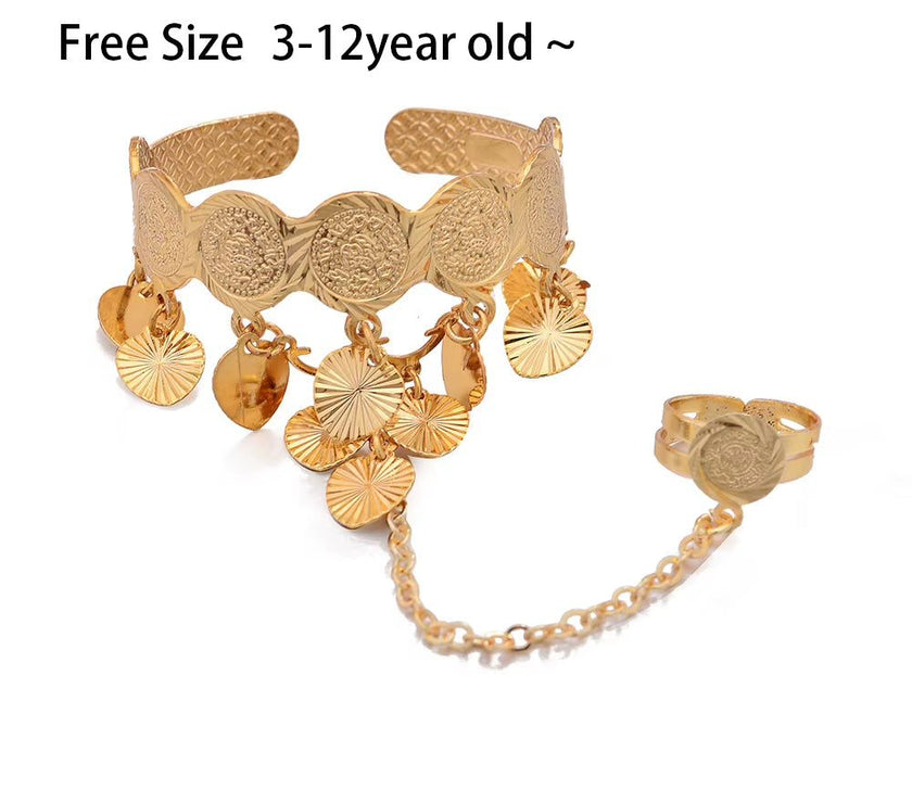 Gold Color Copper Coin Baby Bangles for Kids Cild Dubai Israel Jewelry Gold Cuffbracelet Ring Boys Children Arab Birthday Gifts