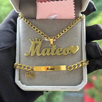 DHQH Original New Custom Name Set Jewelry Stainless Steel Love Crown Name Pendant Engraved Name Children'S Bracelet Necklace Set