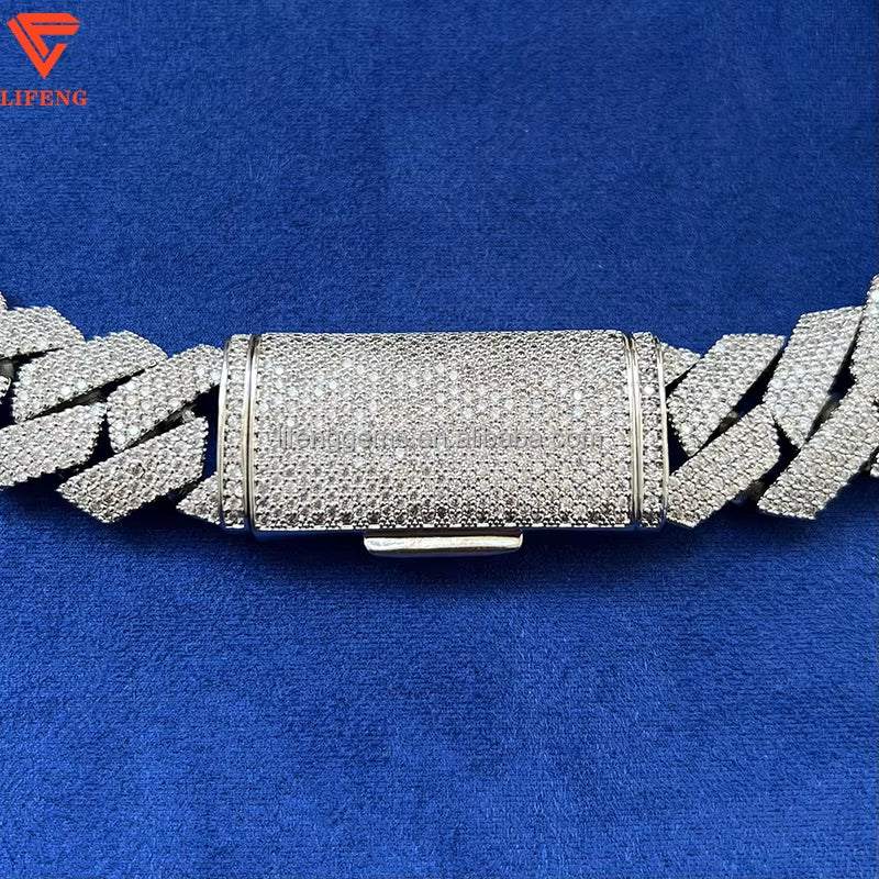 Custom Fine Jewelry Mens Iced Out Moissanite 18MM Cuban Necklace Hip Hop 4 Rows Diamonds Bling 925 Silver Cuban Link Chain