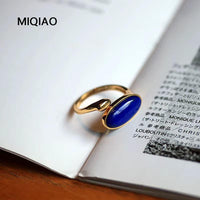 Lapis Lazuli Ring Silver 925 Women Real Sterling Silver Lapis Lazuli Initial Ring Adjustable Gold Plated Fine Jewelry