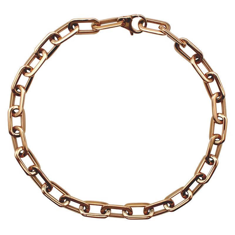 Thick Flat Rounded Rectangle Gold-Color Link Chain Necklace Men Women Stainless Steel Fashion Jewelry 1 Piece