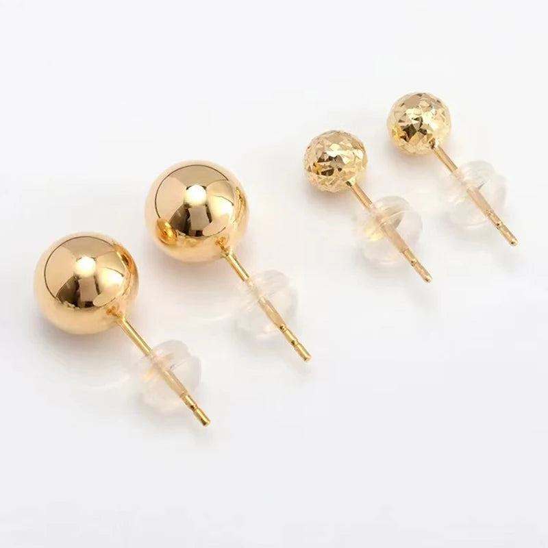 YUNLI Real 18K Gold Stud Earrings Simple Shiny Ball Design Pure AU750 Solid Gold for Women Fine Jewelry Gift EA001